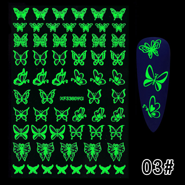 

PandaHall Halloween Theme Luminous Nail Art Sticker, Self-Adhesive Nail Art Decals for Women Nail Decoration, Butterfly, 15x8.5cm Plastic...