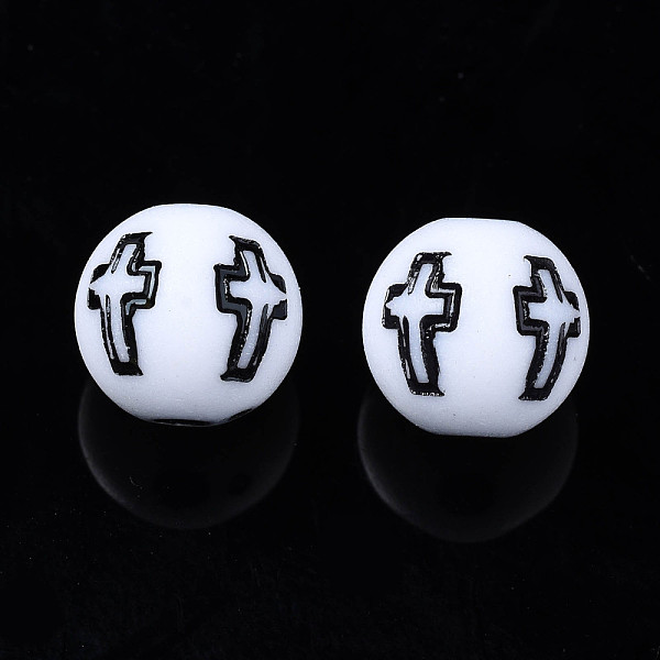 

PandaHall Opaque Acrylic Beads, Round with Cross, White, 8x7mm, Hole: 1.8mm, about 1955pcs/500g Acrylic Round White