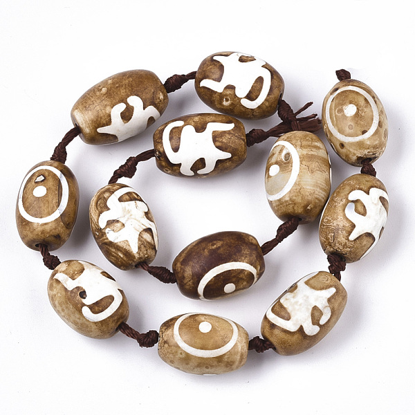 

PandaHall Tibetan Style dZi Beads Strands, Natural Agate Beads, Dyed & Heated, Oval, 1-Eye, 14~16x21~23mm, Hole: 2.2mm, about 12pcs/Strand..., Brown