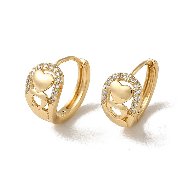 

PandaHall Brass Micro Pave Cubic Zirconia Hoop Earring, Heart, Light Gold, 17.5x10mm Brass Heart Clear