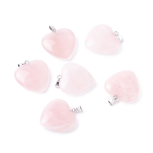 

PandaHall Natural Rose Quartz Pendants, with Platinum Tone Brass Findings, Heart, 27~28x24.5~26x6~8.5mm, Hole: 2.4x5.6mm Rose Quartz Heart