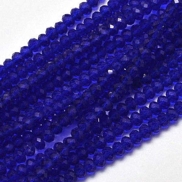 

PandaHall Faceted Rondelle Transparent Glass Beads Strands, Blue, 3.5x2mm, Hole: 0.5mm, about 113~115pcs/strand, 32~33cm Glass Rondelle Blue