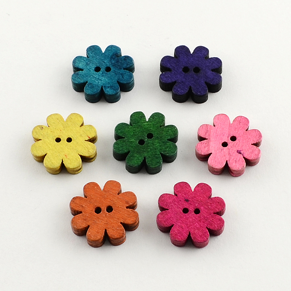 

PandaHall 2-Hole Dyed Wooden Buttons, Flower, Mixed Color, 22x21x4mm, Hole: 1.8mm Wood Flower Multicolor