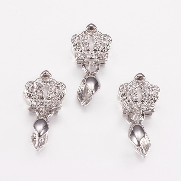 

PandaHall Long-Lasting Plated Brass Micro Pave Cubic Zirconia Ice Pick Pinch Bails, Crown, Real Platinum Plated, 16mm, Hole: 2x4mm, Pin..., Clear
