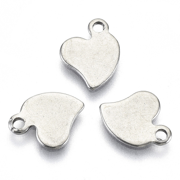 PandaHall 201 Stainless Steel Charms, Laser Cut, Stamping Blank Tag, Heart, Stainless Steel Color, 10.5x8x0.8mm, Hole: 1.4mm 201 Stainless...