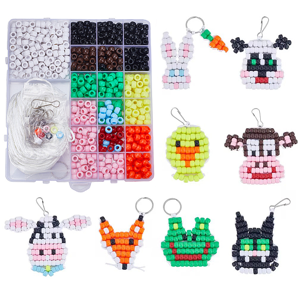 

PandaHall SUNNYCLUE 1 Box DIY 8 Sets Bead Pets Bead Craft Kit Bead Animals Keychain Kit 8mm Pony Beads Bulk Video Tutorials Farm Animal Duck..., Multicolor