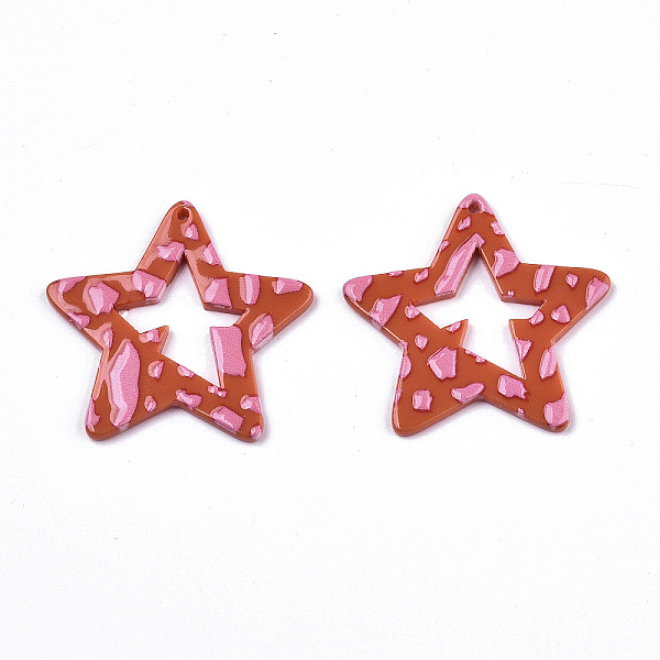 

PandaHall Opaque Printed Acrylic Pendants, Star, Orange Red, 37x39x2~3mm, Hole: 1.5mm Acrylic Star
