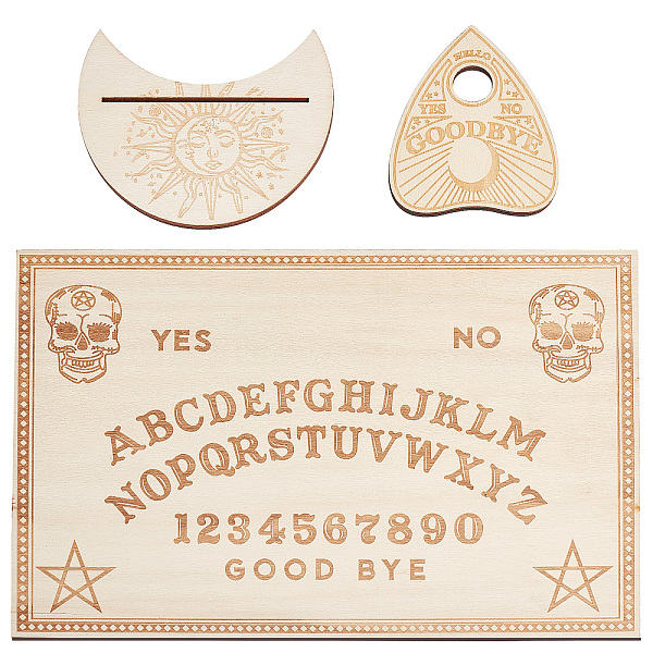 

PandaHall Wooden Witch Craft Sets, including Moon Shape Tarot Card Stand Holder, Rectangle Pendulum Board, Heart Shape Crystal Ball Stand..., Orange