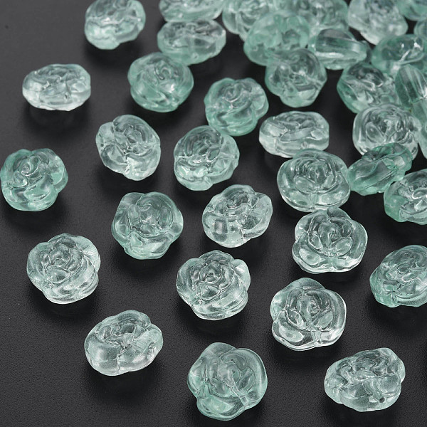 

PandaHall Transparent Baking Painted Glass Beads, Rose, Aquamarine, 12.5x14x9mm, Hole: 1.2mm Glass Flower Green