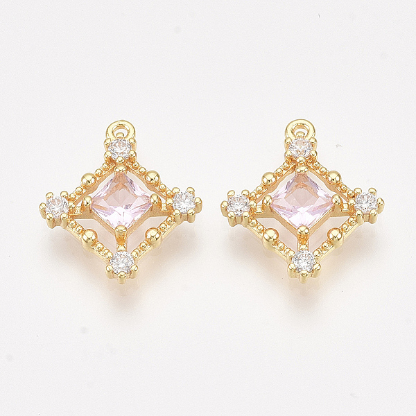 

PandaHall Brass Cubic Zirconia Pendants, Real 18K Gold Plated, Nickel Free, Rhombus, Pink, 15.5x13.5x3mm, Hole: 1mm, Diagonal Length: 15.5mm...