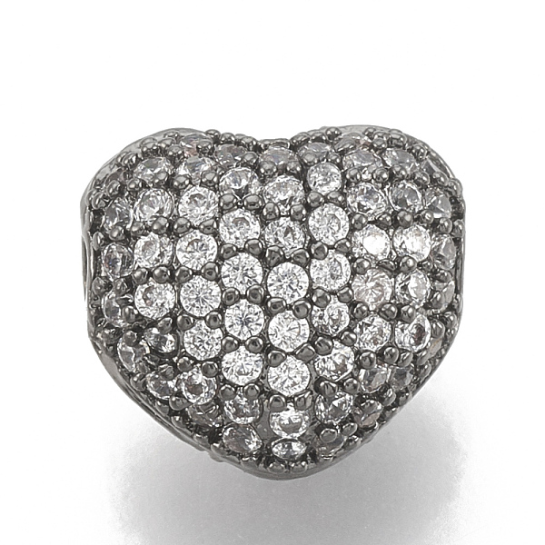 

PandaHall Brass Micro Pave Cubic Zirconia Beads, Heart, Clear, Gunmetal, 8x7x5mm, Hole: 1mm Brass+Cubic Zirconia Heart Clear