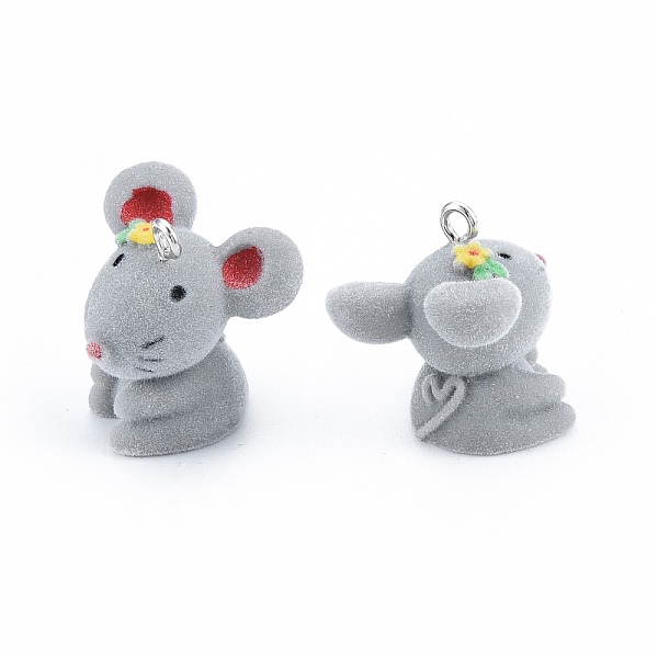 

PandaHall Opaque Resin Pendants, with Platinum Tone Iron Loops, Flocky Mouse Charms, Gray, 25.5~28x24.5x25~26mm, Hole: 2.5mm Iron+Resin...