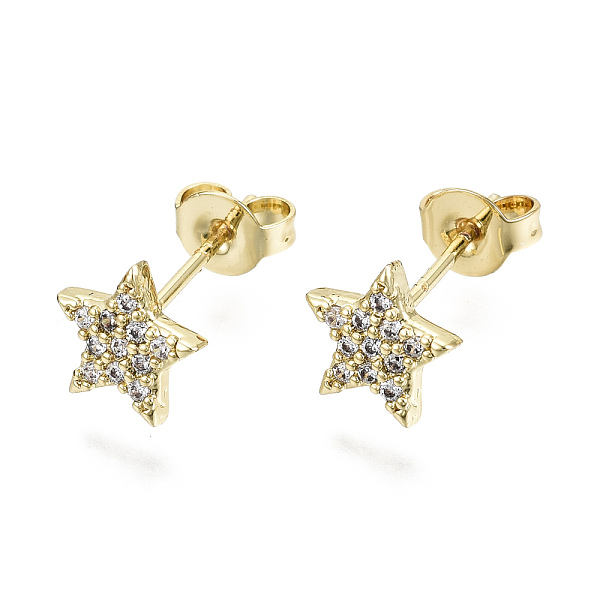 

PandaHall Brass Micro Pave Clear Cubic Zirconia Stud Earrings, with Ear Nuts, Nickel Free, Star, Real 16K Gold Plated, 7.5x8mm, Pin: 0.8mm...