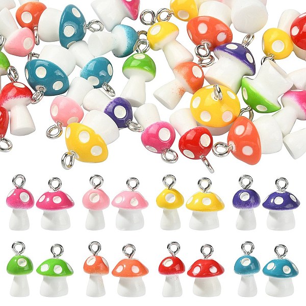 

PandaHall 32Pcs 16 Styles Opaque Resin Pendants, with Platinum Tone Alloy Loops, Mushroom Charm with Polka Dot Pattern, Mixed Color..., Multicolor