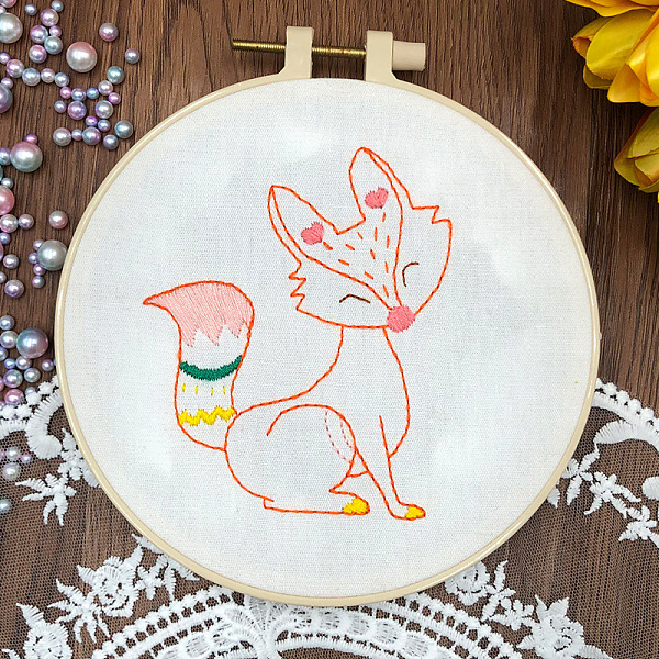 

PandaHall DIY Fox Painting Embroidery Beginner Kits, Including Printed Cotton Fabric, Embroidery Thread & Needles, Round Embroidery Hoop..., Red