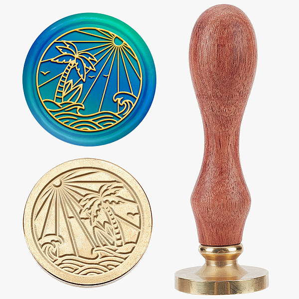 

PandaHall Beach Vacation Wax Seal Stamp Sea Wave Coconut Tree Sealing Wax Stamp Summer Theme Vintage 25mm Removable Brass Stamp Head with...