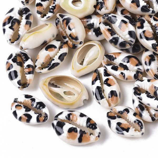 

PandaHall Printed Natural Cowrie Shell Beads, No Hole/Undrilled, with Leopard Print Pattern, Peru, 18~21x12~15x7mm Cowrie Shell Shell Shape..., Brown