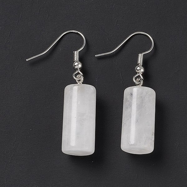 

PandaHall Natural Quartz Crystal Cylindrical Dangle Earrings, Platinum Brass Jewelry for Women, 42mm, Pin: 0.7mm Quartz Crystal