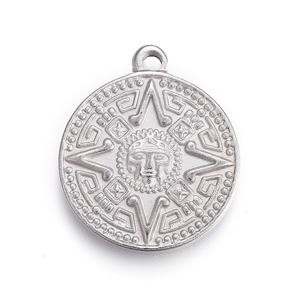 

PandaHall 304 Stainless Steel Pendants, Flat Round with Mayan Pattern, Stainless Steel Color, 24x20x3mm, Hole: 2mm 304 Stainless Steel Flat...