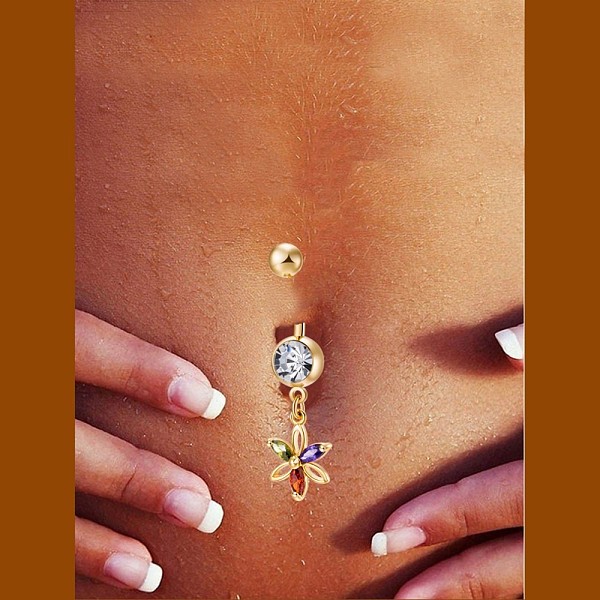 

PandaHall Brass Cubic Zirconia Navel Ring, Belly Rings, with 304 Stainless Steel Bar, Cadmium Free & Lead Free, Real 18K Gold Plated, Flower...