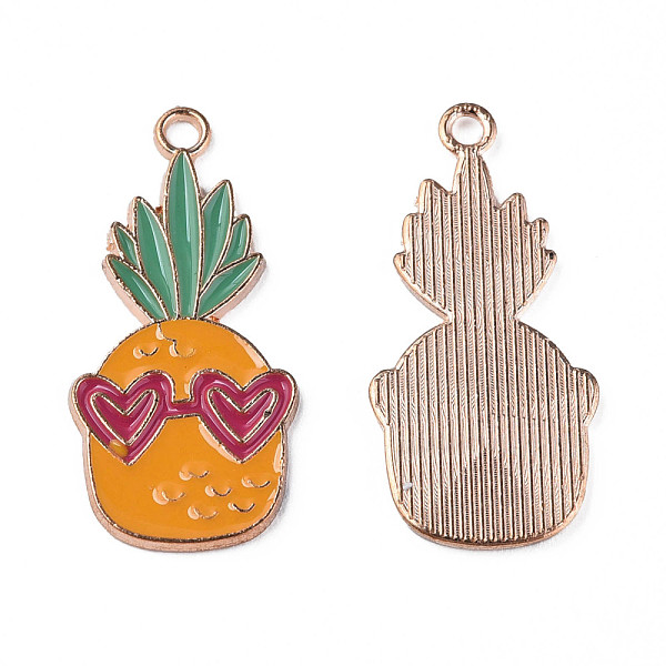 

PandaHall Alloy Enamel Pendants, Cadmium Free & Lead Free, Light Gold, Pineapple, Dark Orange, 28.5x14x1.5mm, Hole: 1.8mm Alloy+Enamel Fruit