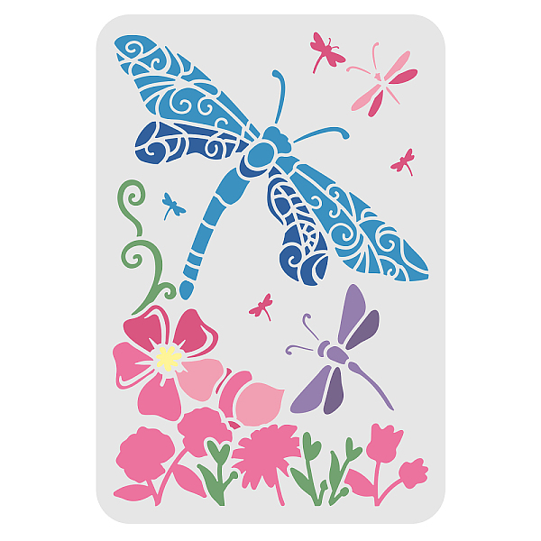 

PandaHall FINGERINSPIRE Dragonfly Stencil 29.7x21cm, Reusable DIY Art and Craft Stencil Beautiful Dragonfly and Flowers Pattern Drawing...