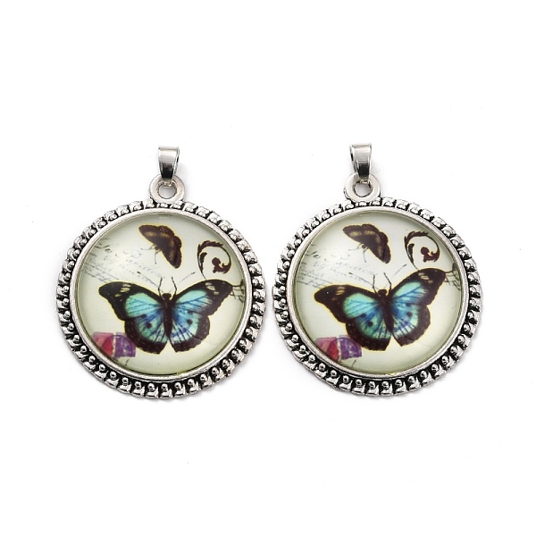 

PandaHall Tibetan Style Alloy Pendants, with Resin, Flat Round with Butterfly, Antique Silver, 42.5x37.5x8.5mm, Hole: 6x5mm Alloy+Resin Flat...