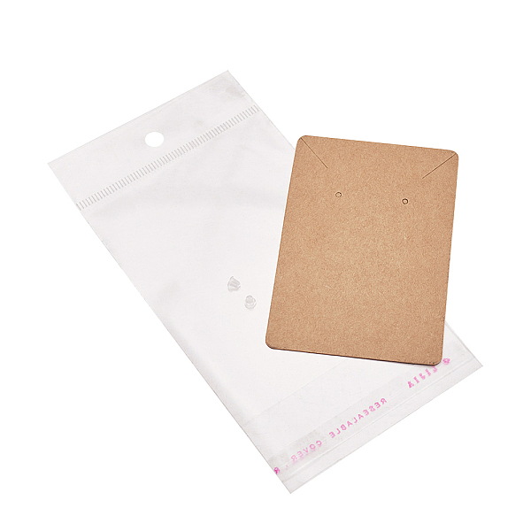 

PandaHall Paper Jewelry Display Cards, Used For Earrings, Rectangle, with Plastic Ear Nuts, OPP Cellophane Bags, BurlyWood, 90x60x0.1mm..., Orange