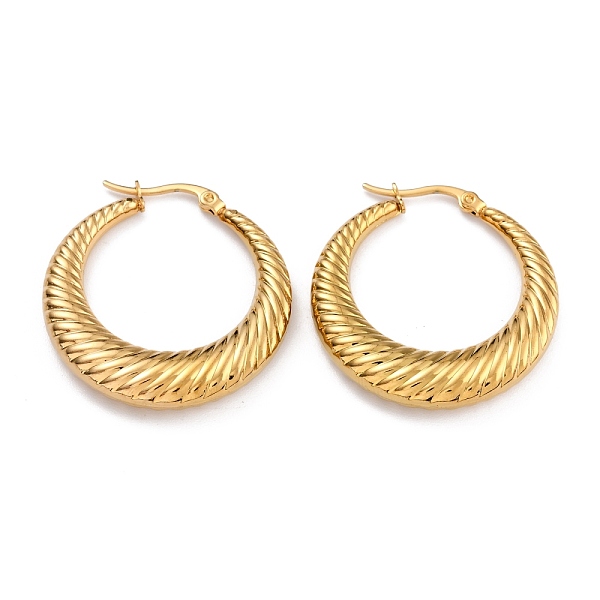 

PandaHall 304 Stainless Steel Hoop Earrings, Hypoallergenic Earrings, Textured, Double Horn/Crescent Moon, Real 24K Gold Plated, 34x6mm, Pin...