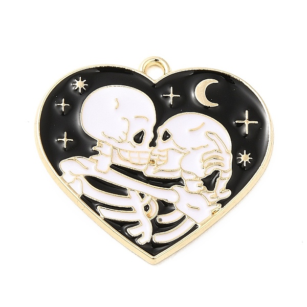 

PandaHall Rack Alloy Enamel Pendants, Heart with Skeleton, Golden, 27x29x1.5mm, Hole: 1.8mm Alloy+Enamel Skeleton
