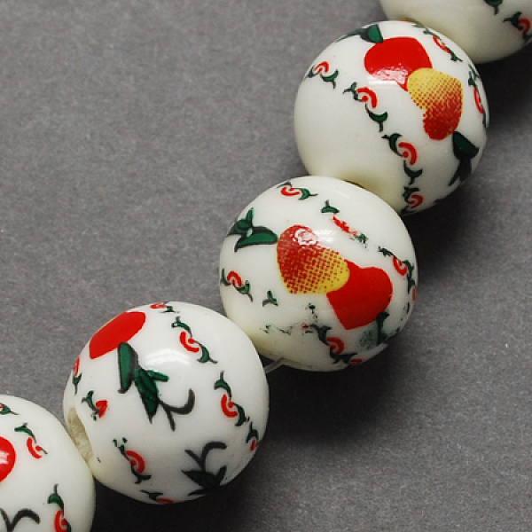 

PandaHall Handmade Printed Porcelain Beads, Round, Red, 6mm, Hole: 2mm Porcelain Round Red