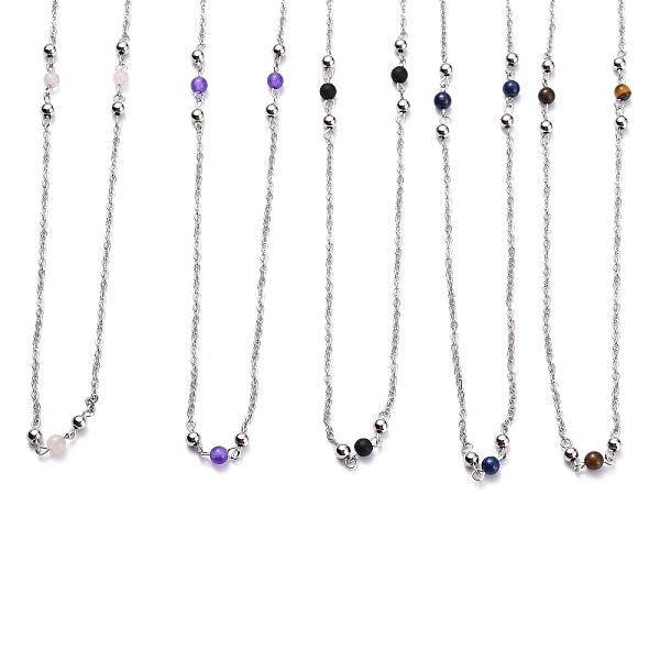 

PandaHall 304 Stainless Steel Beaded Necklaces, with Round Natural & Synthetic Gemstone Beads and Cable Chains, Stainless Steel Color, 25.98...