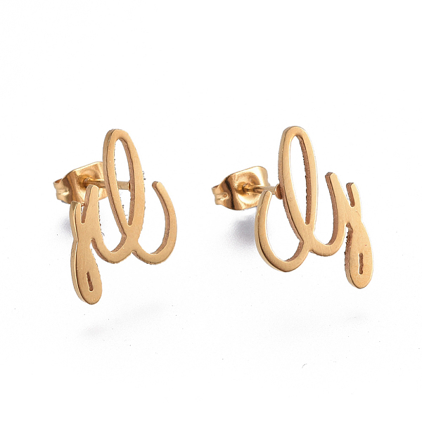 

PandaHall 304 Stainless Steel Stud Earrings, Hypoallergenic Earrings, Golden, 13x11x1mm, Pin: 0.8mm 304 Stainless Steel