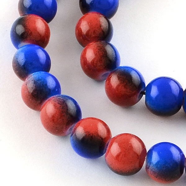 

PandaHall Two-Color Baking Painted Glass Bead Strands, Round, FireBrick, 8mm, Hole: 1.3~1.6mm, about 104pcs/strand, 32.7 inch Glass Round..., Red