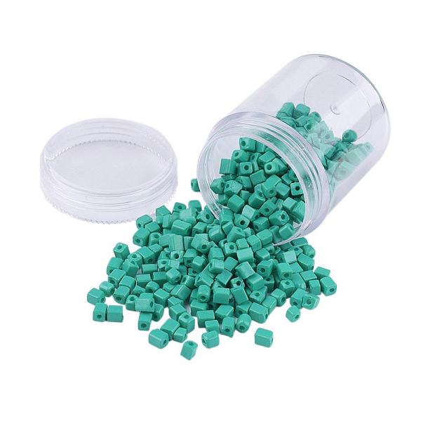 

PandaHall Opaque Colors Glass Seed Beads, Round Hole, Cube, Light Sea Green, 3~7x3x3mm, Hole: 0.5mm, about 400pcs/box Glass Cube Green