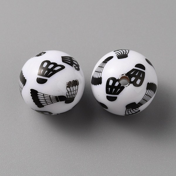 

PandaHall Sport Theme Opaque Resin Beads, Round with Black Badminton Pattern, White, 18mm, Hole: 2.4mm Resin Round White