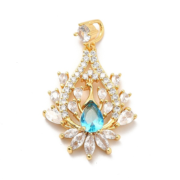 

PandaHall Brass Clear Cubic Zirconia Pendants, with Glass Rhinestone, Teardrop with Peacock Charm, Real 18K Gold Plated, 35mm, Hole: 3x3mm..., Cyan