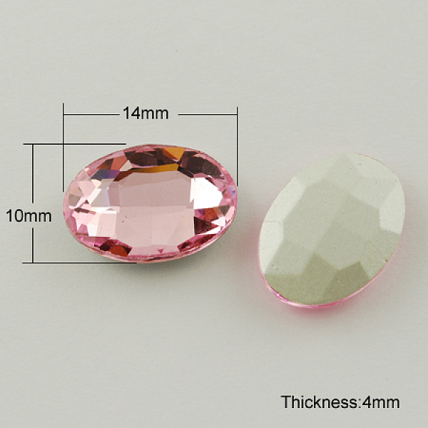 PandaHall Glass Pointed Back Rhinestone, Back Plated, Faceted, Oval, Flamingo, 10x14x4mm Glass Rhinestone Oval Pink