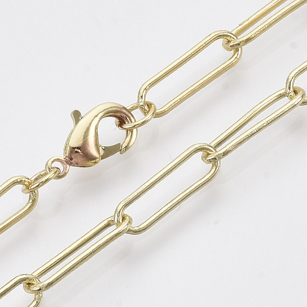 

PandaHall Brass Round Oval Paperclip Chain Necklace Making, with Lobster Claw Clasps, Light Gold, 24.2 inch(61.5cm), Link: 15x4.5x1mm Brass
