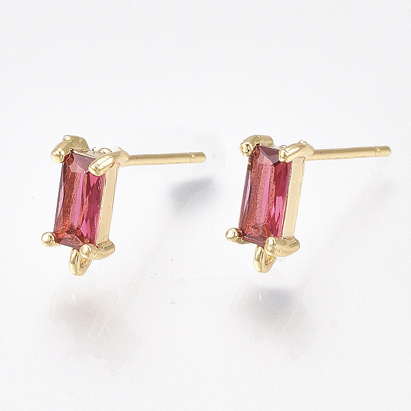 

PandaHall Brass Stud Earring Findings, Cubic Zirconia and Loop, Nickel Free, Real 18K Gold Plated, Rectangle, Cerise, 8.5x4mm, Hole: 0.8mm..., Red