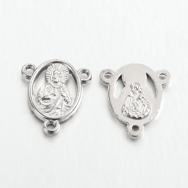 

PandaHall Alloy Chandelier Component Links, 3 Loop Connectors, For Easter, Oval with Jesus, Lead Free & Cadmium Free, Platinum, 18x16x2mm...