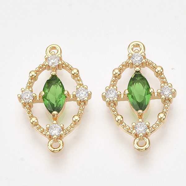 

PandaHall Brass Cubic Zirconia Links, Real 18K Gold Plated, Nickel Free, Oval, Green, 18.5x11.5x2.5mm, Hole: 1mm Brass+Cubic Zirconia Oval...