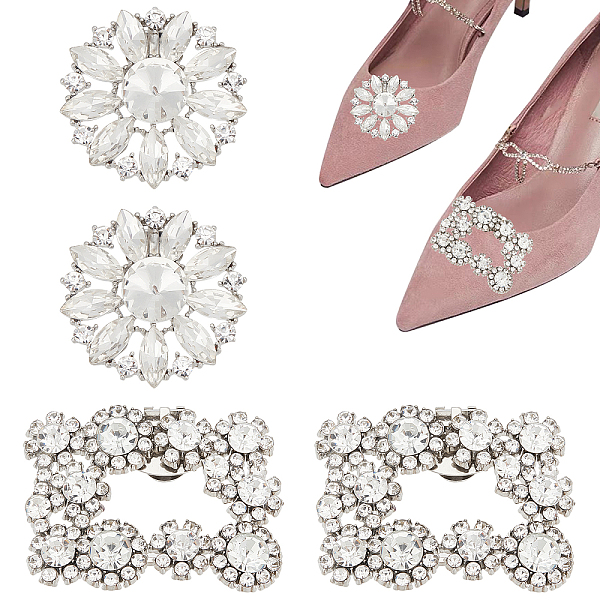 

PandaHall AHANDMAKER 2 Pairs Elegant Crystal Shoe Buckle, Sparkling Rhinestones Flower Shoe Clips, Shoes Jewelry Decoration Charms for..., Clear