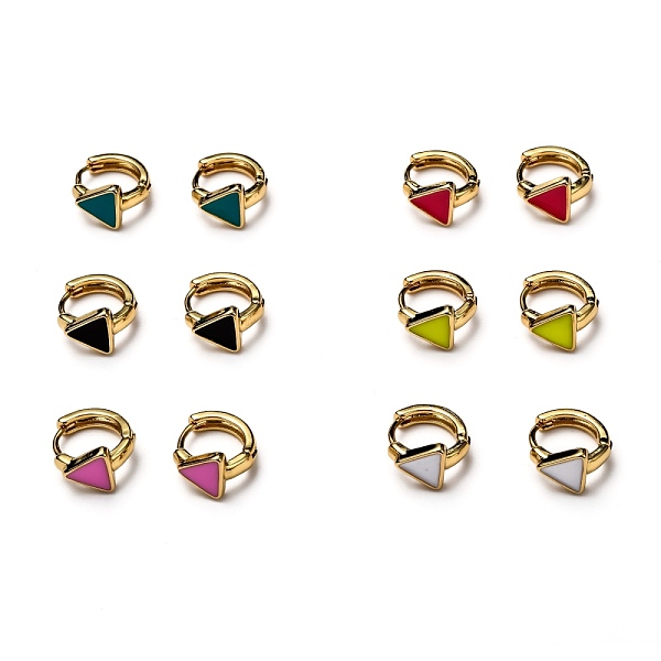 

PandaHall Brass Enamel Huggie Hoop Earrings, Triangle, Real 18K Gold Plated, Mixed Color, 11x12x2mm, Pin: 1mm Brass Triangle Multicolor