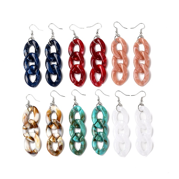 

PandaHall Acrylic Curb Chain Dangle Earrings, Brass Earring for Girl Women, Stainless Steel Color, Mixed Color, 86mm, Pin: 0.8mm Acrylic..., Multicolor