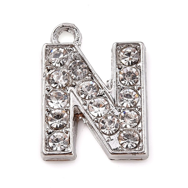 

PandaHall Alloy Rhinestone Letter Charms, Platinum Metal Color, Letter.N, 17x12x2mm, Hole: 1.5mm Alloy+Rhinestone Letter Clear