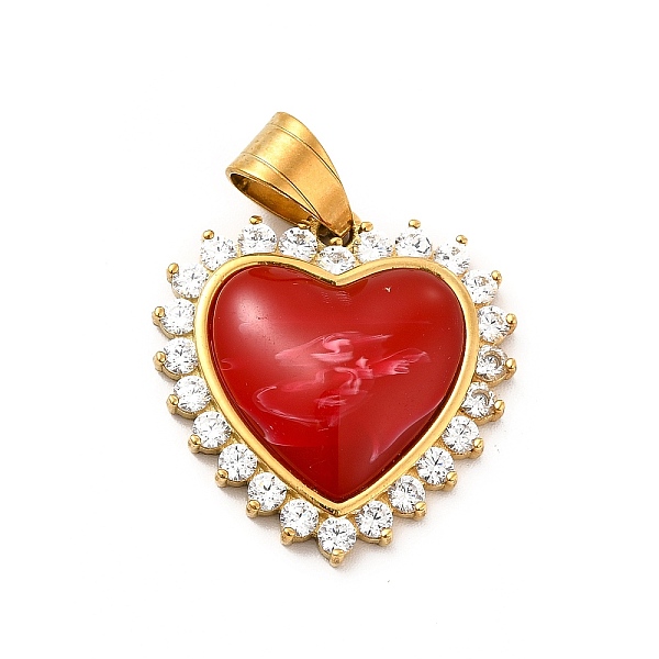 

PandaHall 304 Stainless Steel Pendants, with Crystal Rhinestone and Red Plastic, Heart Charms, Golden, 25x24.5x5.5mm, Hole: 8x5mm Stainless..., Clear
