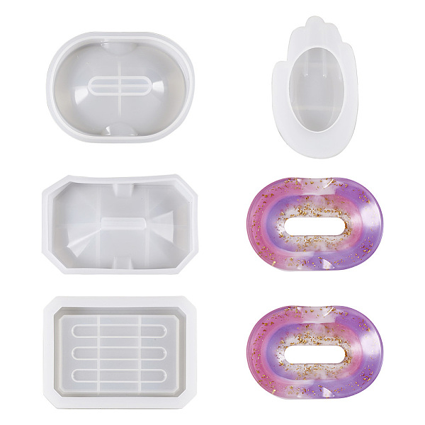

PandaHall Cheriswelry 4Pcs 4 Style DIY Soap Box Silicone Molds, Resin Casting Decoration Molds, For UV Resin, Epoxy Resin Making, Palm &..., White