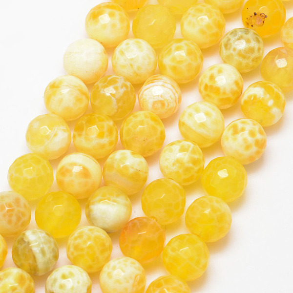 

PandaHall Natural Fire Crackle Agate Bead Strands, Round, Grade A, Faceted, Dyed & Heated, Yellow, 10mm, Hole: 1mm, about 37pcs/strand, 15...