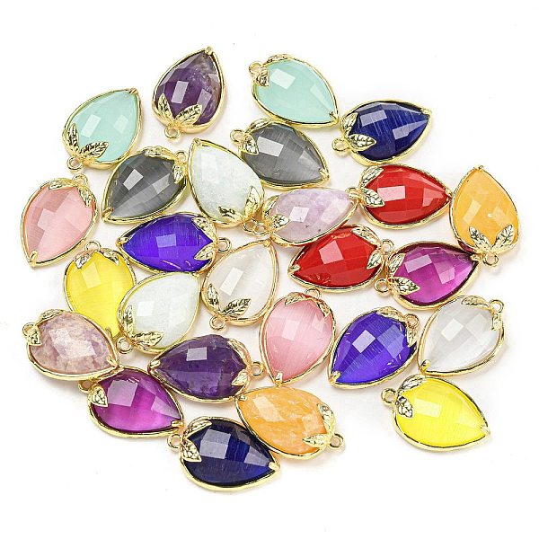 

PandaHall Natural & Synthetic Mixed Gemstone Faceted Pendants, Rack Plating Brass Strawberry Charms, Golden, 18x11x5~5.5mm, Hole: 1.2mm...